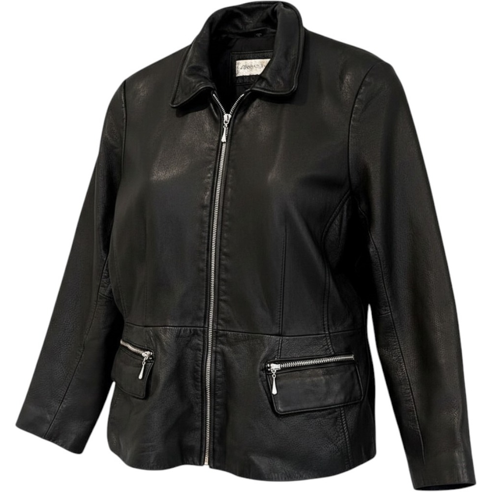 Jones New York Leather‎ Jacket Women M Black Vintage 90s Y2K Minimalist Classic